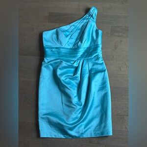David's Bridal One-Shoulder Turquoise Sheath Dress